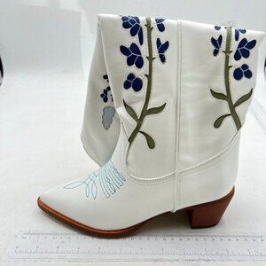 Cowboy Boots for Women Cowgirl Western Mid Calf Boots with Embroidery Whute
